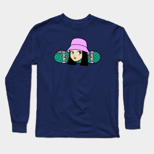 Cool Skater Girl with Bucket Hat Long Sleeve T-Shirt